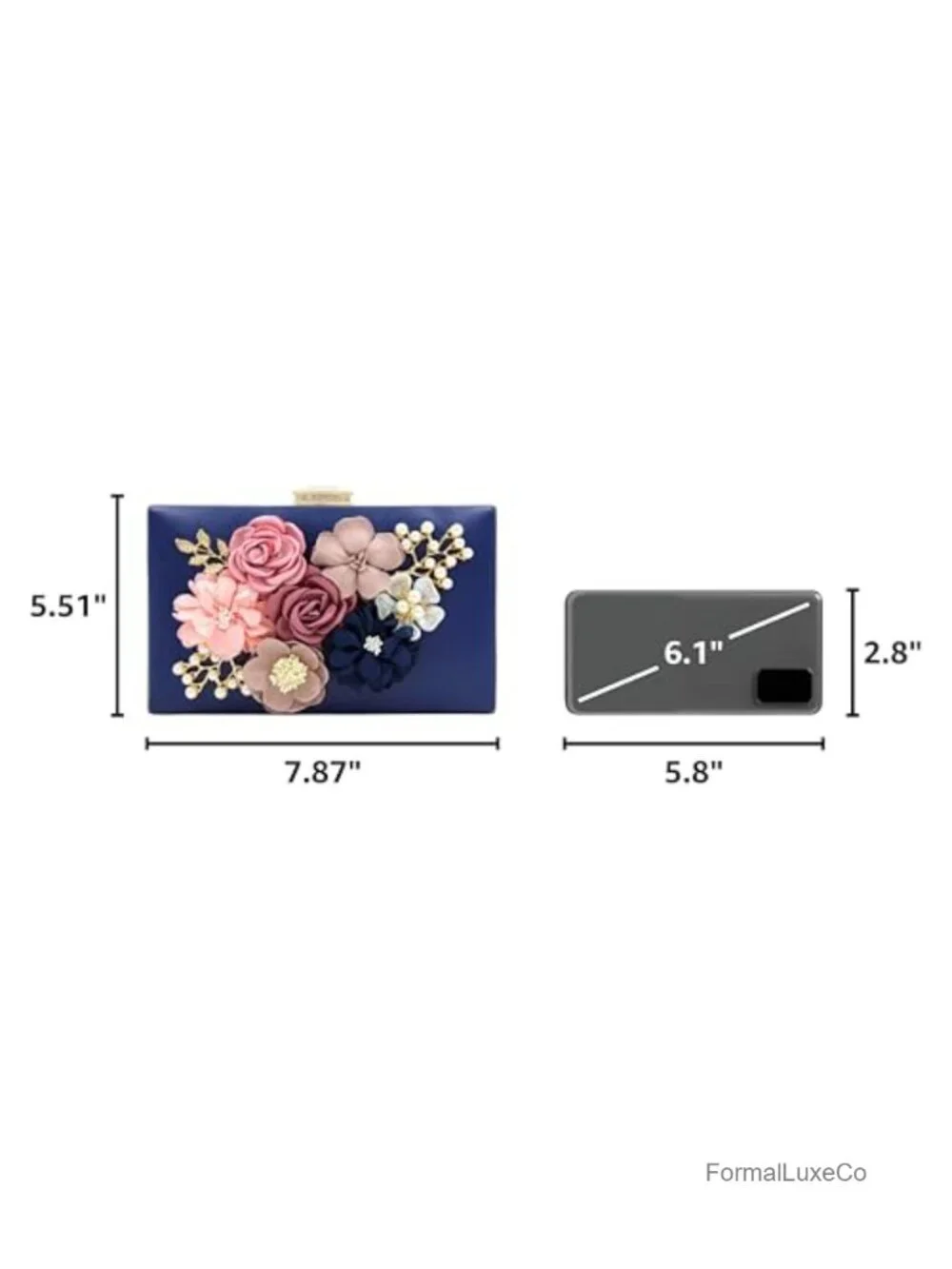 Floral Faux Leather Evening Clutch with Chain Strap
